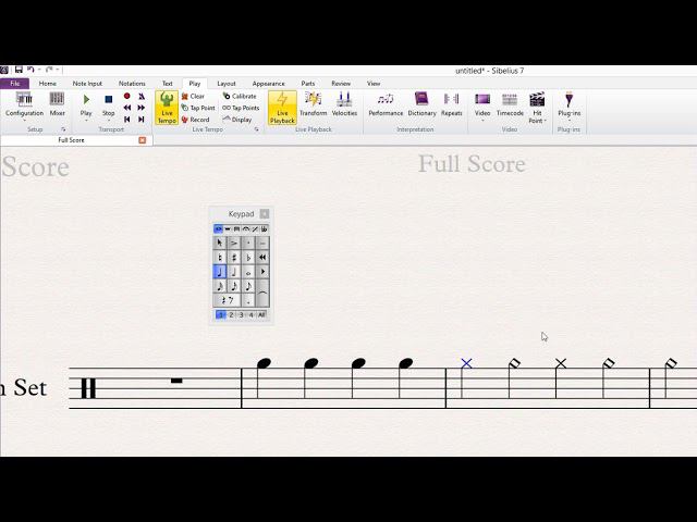 Как написать открытый хэт в Sibelius?