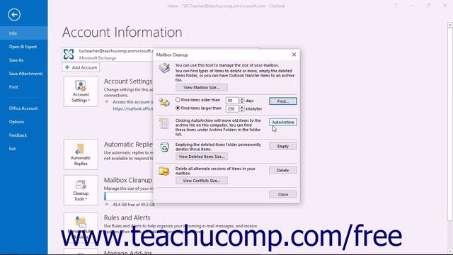 Outlook 2016 Tutorial Mailbox Cleanup Microsoft Training Lesson смотреть онлайн