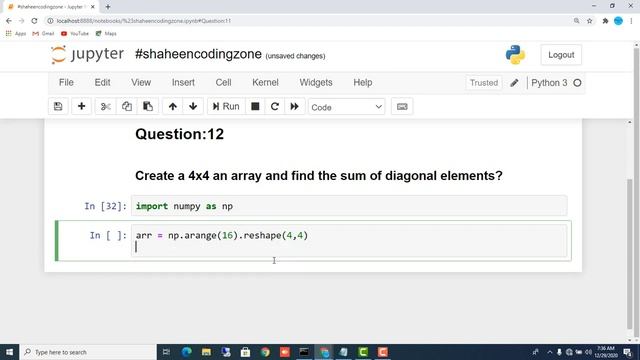 Create a 4x4 an array and find the sum of diagonal elements?¶#Shaheencodingzone смотреть онлайн