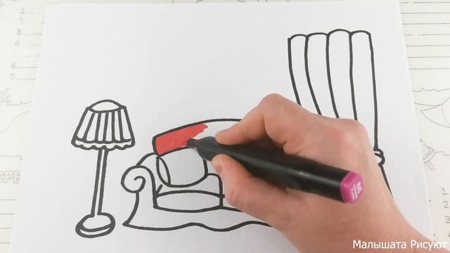 Рисуем Гостиную Рисуем Диван, Лампу и Шторы Малышата Рисуют #102 смотреть онлайн