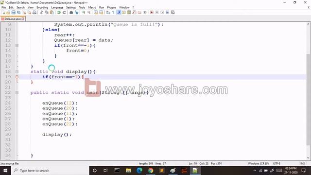 Deletion in Queue using Array in java смотреть онлайн