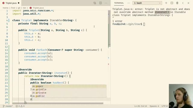My Java class implements Iterable interface (Iterator Design Pattern) смотреть онлайн