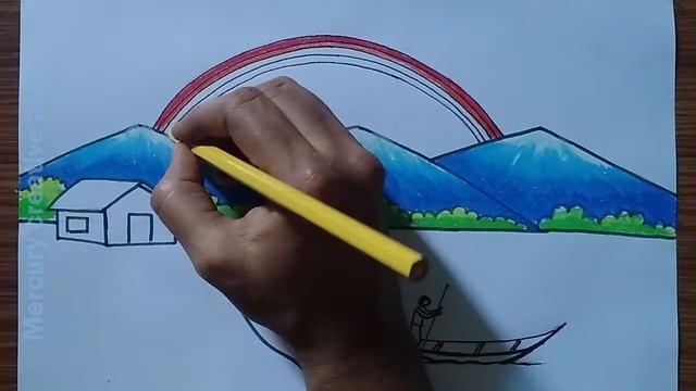 How to draw a beautiful rainbow scenery