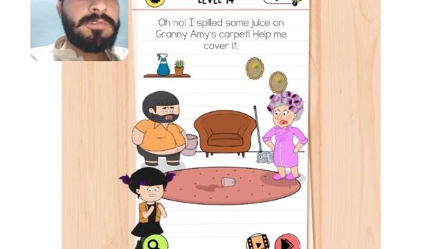 Brain test 4 Level 14 I spilled some juice on granny Amy carpet help me cover it Walkthrough смотреть онлайн