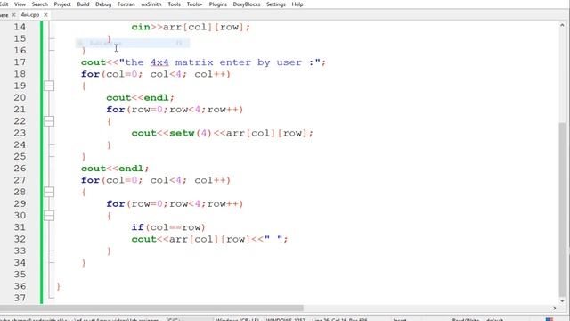sum of diagonal elements of a matrix in C++ : using 2D arrays смотреть онлайн