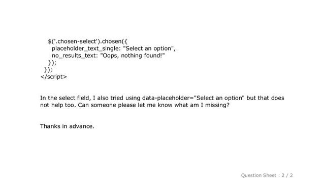CSS : placeholder text for chosen plugin for single select not working смотреть онлайн