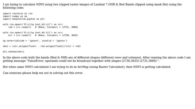 GIS: Issue in calculating NDVI using Rasterio Python смотреть онлайн