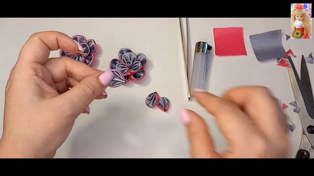 БРОШЬ ИЗ ЛЕНТ/DIY - Tutorial Kanzashi satin ribbon#kanzashi смотреть онлайн