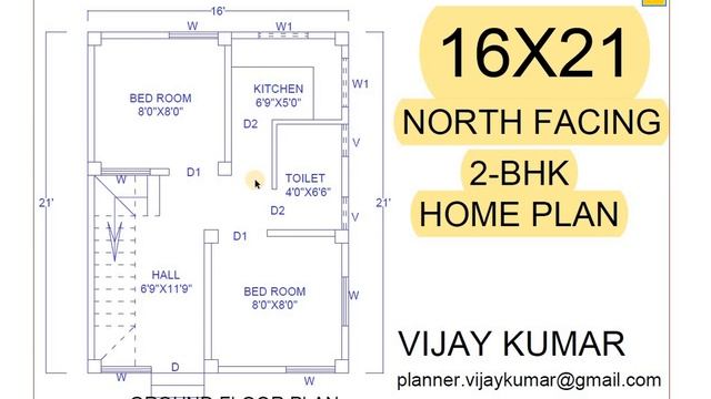 16 X 21 NORTH FACING 2 BHK HOME PLAN смотреть онлайн