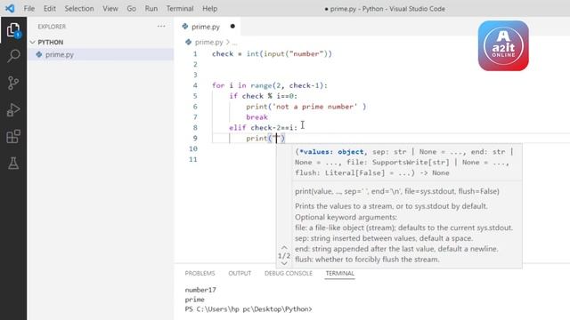 How to find prime number in Python | Python tutorials | A2IT Online смотреть онлайн