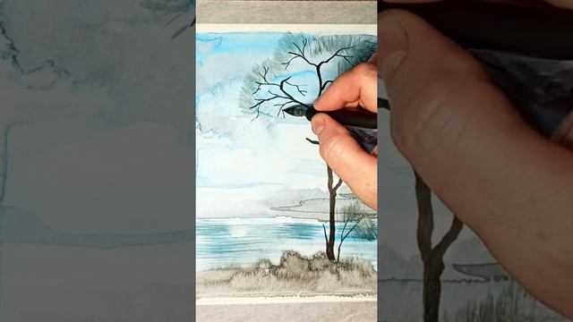 Девушка с собакой. Рисунок акварельными красками и черной тушью. смотреть онлайн