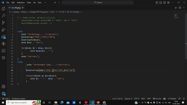 Create array named $sub, assign five elements display elements using for loop and foreach statement смотреть онлайн
