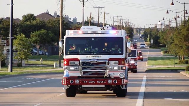 [Prosper Fire Rescue] (Q siren + Air Horn) Engine 1, Truck 1, Medic 1 and BC01 responding to a MVA. смотреть онлайн