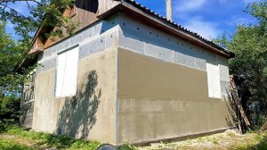 штукатурка с сеткой стен из эппс, продолжаю утепление дома пенополистирольными плитами экструзии