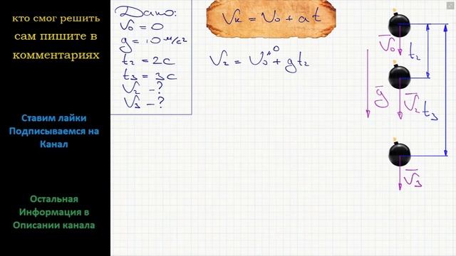 Физика Тело падает без начальной скорости. Какова его скорость после 2 с падения? После 3 с? смотреть онлайн