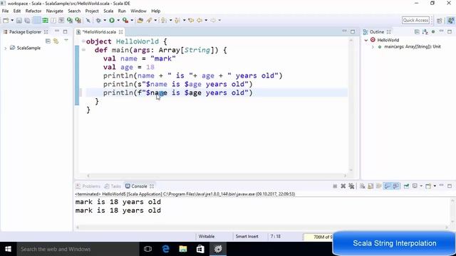 Scala Tutorial 6 - Scala String Interpolation смотреть онлайн