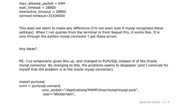 MySQL : Why does mysql connector break ("Lost connection to MySQL server during query" error) смотреть онлайн