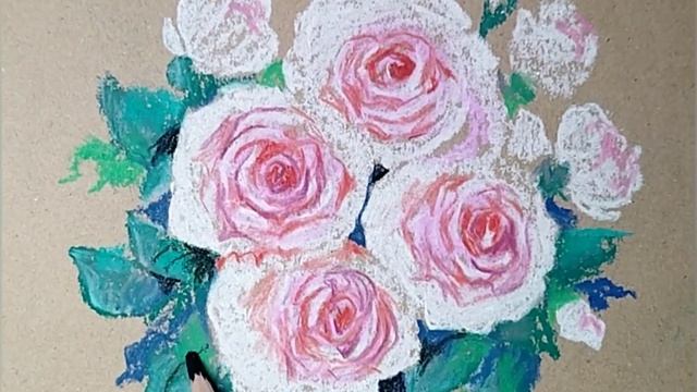 ???Розовые розы. Рисунок сухой пастелью на крафтовой бумаге.??? смотреть онлайн