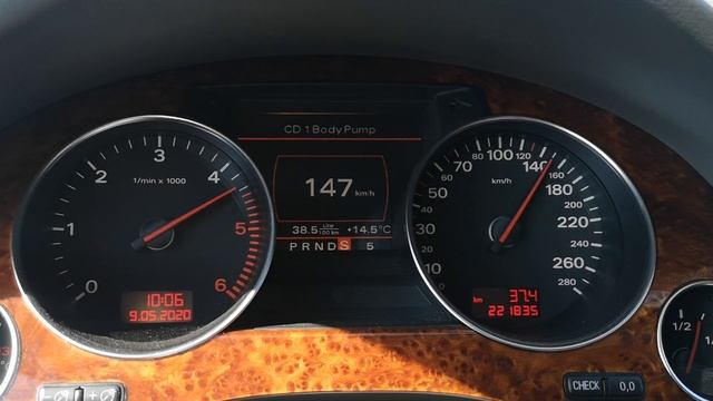 Audi A8 D3 3.0TDI Quattro разгон 0-200 смотреть онлайн