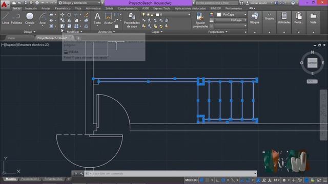 AutoCAD 2016, Ajustar escalera con el comando estirar, curso completo en español, cap 4.4.e. смотреть онлайн