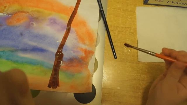 #Рисуем радугу 2 #Учимся #рисовать дерево #Тычком рисуем листву у дерева смотреть онлайн