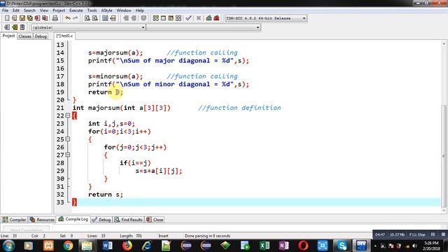 Sum of major and minor diagonal of a matrix by passing 2-D array into function in c programming смотреть онлайн