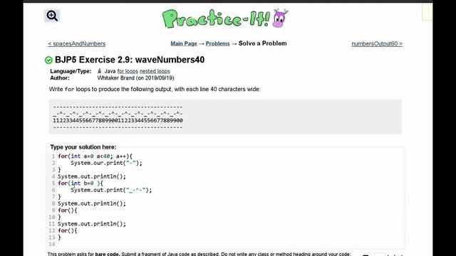 Java Practice It || 2.9 waveNumbers40 || nested for loops смотреть онлайн