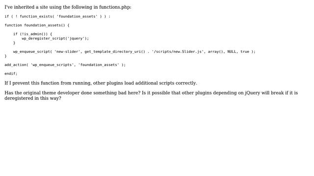 Wordpress: Why does deregistering jQuery cause other scripts not to load? смотреть онлайн