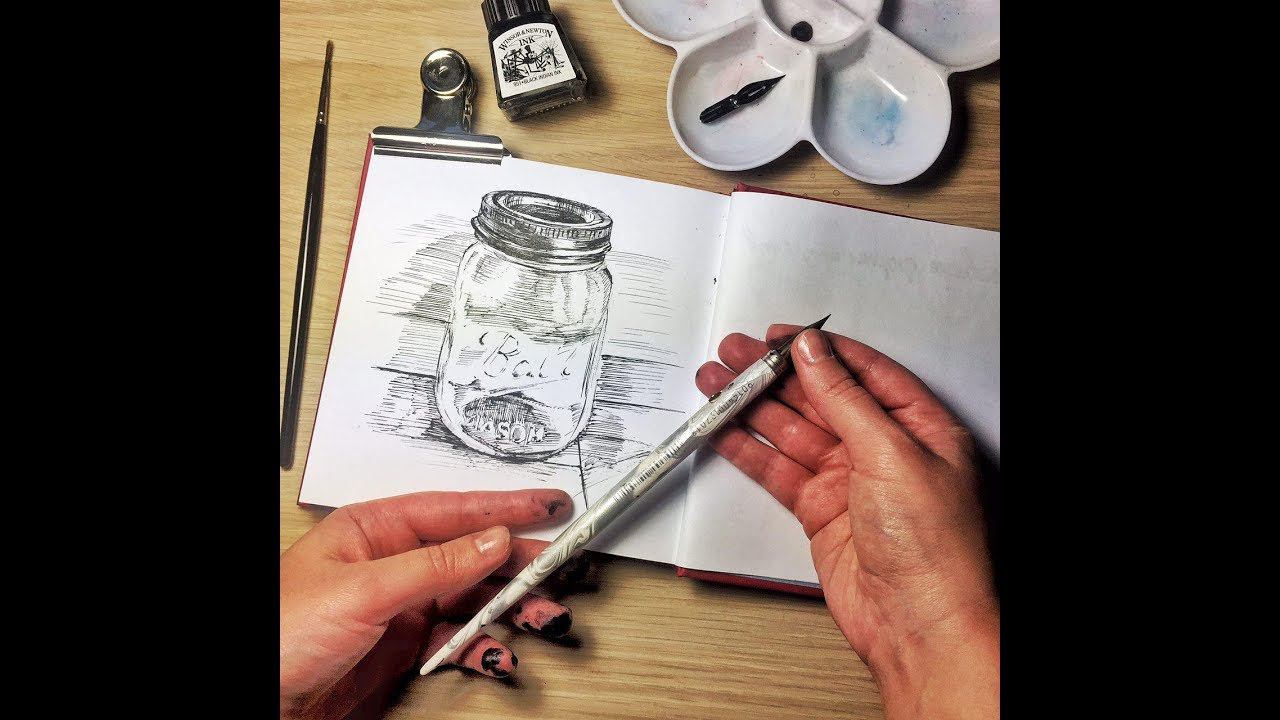 Чернильный марафон. Третий урок: как рисовать стекло и металл. Запись прямого эфира. смотреть онлайн