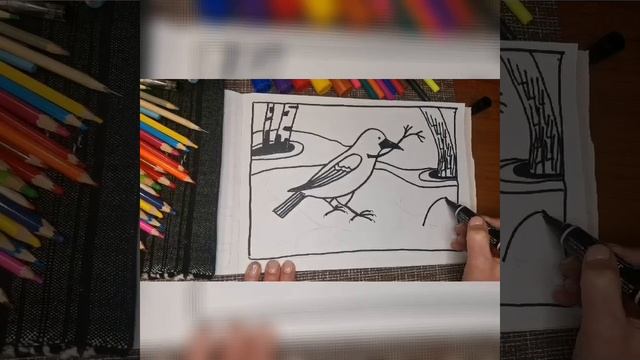 Рисунок "Грач с веткой в клюве" смотреть онлайн