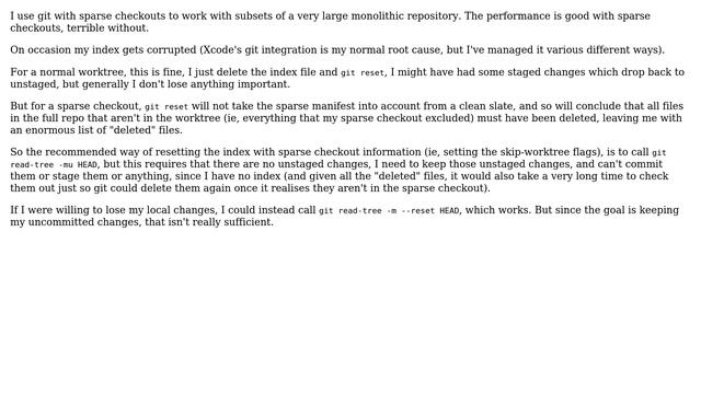 Unix & Linux: How to regenerate an index for a sparse checkout with local changes? смотреть онлайн