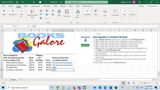 Lecture 28 | Excel Level 01 | Chapter 6 | Assessment 4 | Insert hyperlinks in a Bookstore Workbook смотреть онлайн