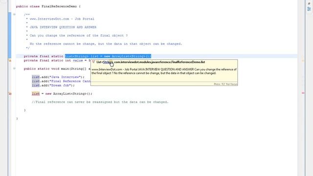 Can you change the reference of the final object Java Interview Question And Answer смотреть онлайн