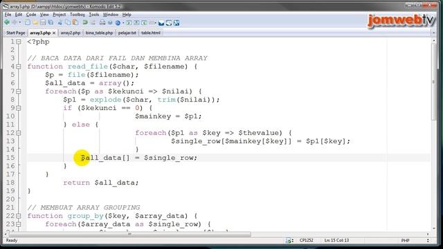 JOMWEBTV, PHP dan Array - Bhg 3 (Pt1) смотреть онлайн