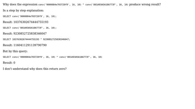 Databases: MySQL XOR produces incorrect results смотреть онлайн