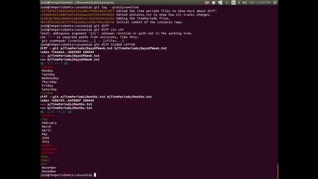 Git Command Line - Lesson 1, Part 4 - Closer look at logs and diffs смотреть онлайн