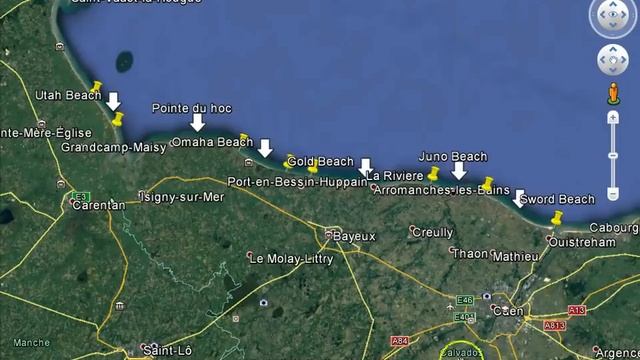 D Day Invasion Beaches June 6, 1944 from Google Earth смотреть онлайн