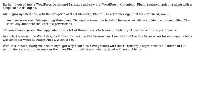 Why is the 'Gutenberg' Plugin generating an 'Inconsistent File Permissions' error when other... смотреть онлайн