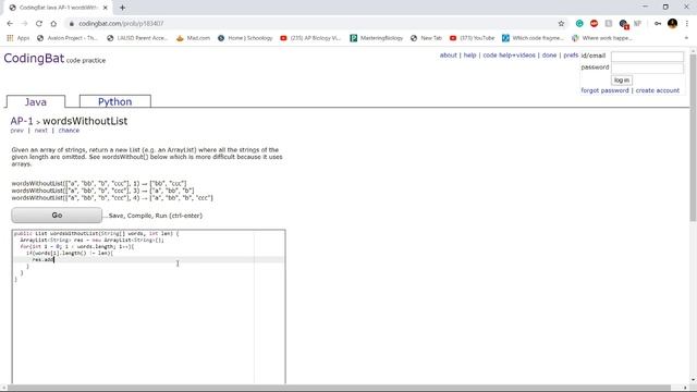 AP-1 (wordsWithoutList) Java Tutorial || Codingbat.com смотреть онлайн