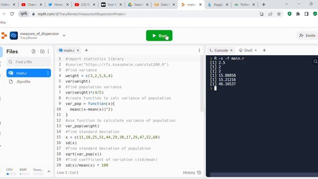 Code review: Calculate measure of dispersion in both Python and R смотреть онлайн