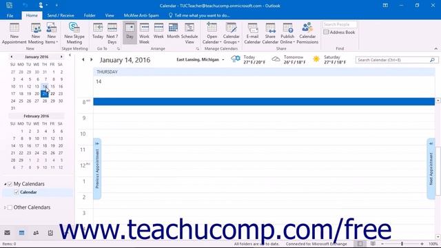 Outlook 2016 Tutorial Navigating the Calendar Microsoft Training Lesson смотреть онлайн