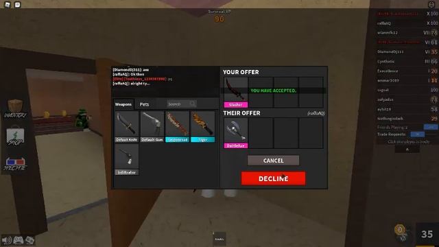 trading slasher for battle axe in mm2 (ROBLOX) смотреть онлайн