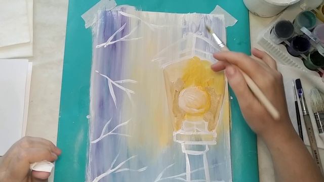 Как быстро нарисовать фонарь в заснеженном лесу. смотреть онлайн