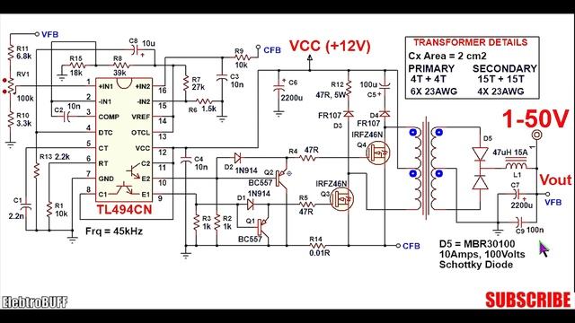TL494 Adjustable Switching Power Supply (Universal buck boost Converter) 1-50V смотреть онлайн