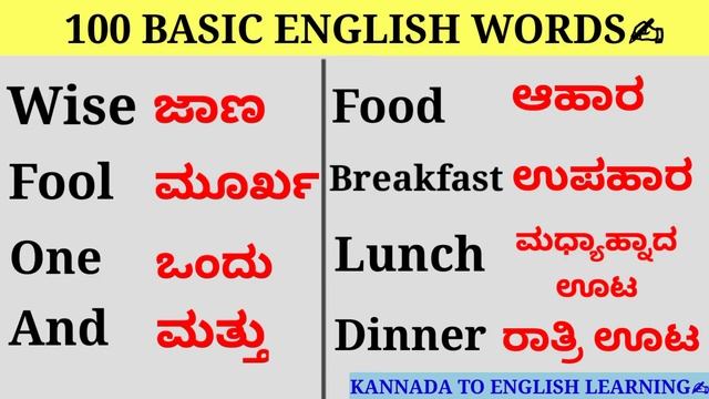 100 Basic English words meaning in Kannada. #basicenglish #spokenenglish #kannadatoenglishlearning. смотреть онлайн