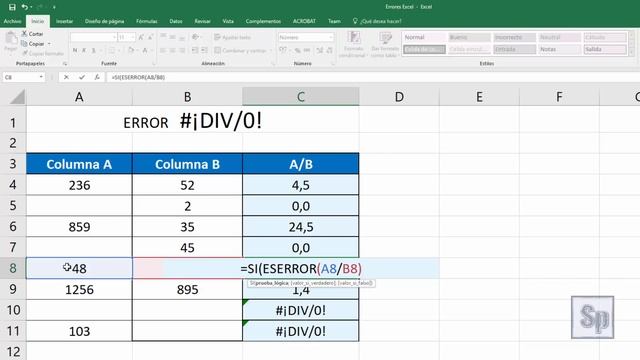 Excel - Ocultar error #¡DIV/0! en Excel | Función ESERROR. Tutorial en español HD смотреть онлайн
