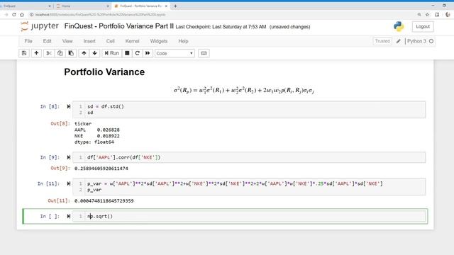 How to calculate portfolio variance & volatility in Python? Part II смотреть онлайн