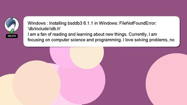 Windows : Installing bsddb3 6.1.1 in Windows: FileNotFoundError: 'db/include\\db.h' смотреть онлайн