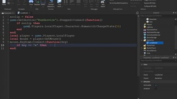 E To Noclip Script Roblox Studio tutorial