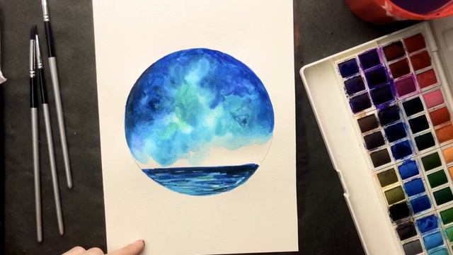 ЗВЕЗДНОЕ НЕБО АКВАРЕЛЬЮ • Как нарисовать пейзаж красками • Рисование с нуля• Акварель для начинающи смотреть онлайн